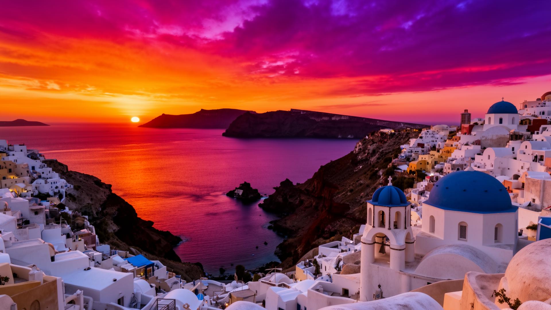 Ηλιοβασίλεμα πάνω από τη Σαντορίνη